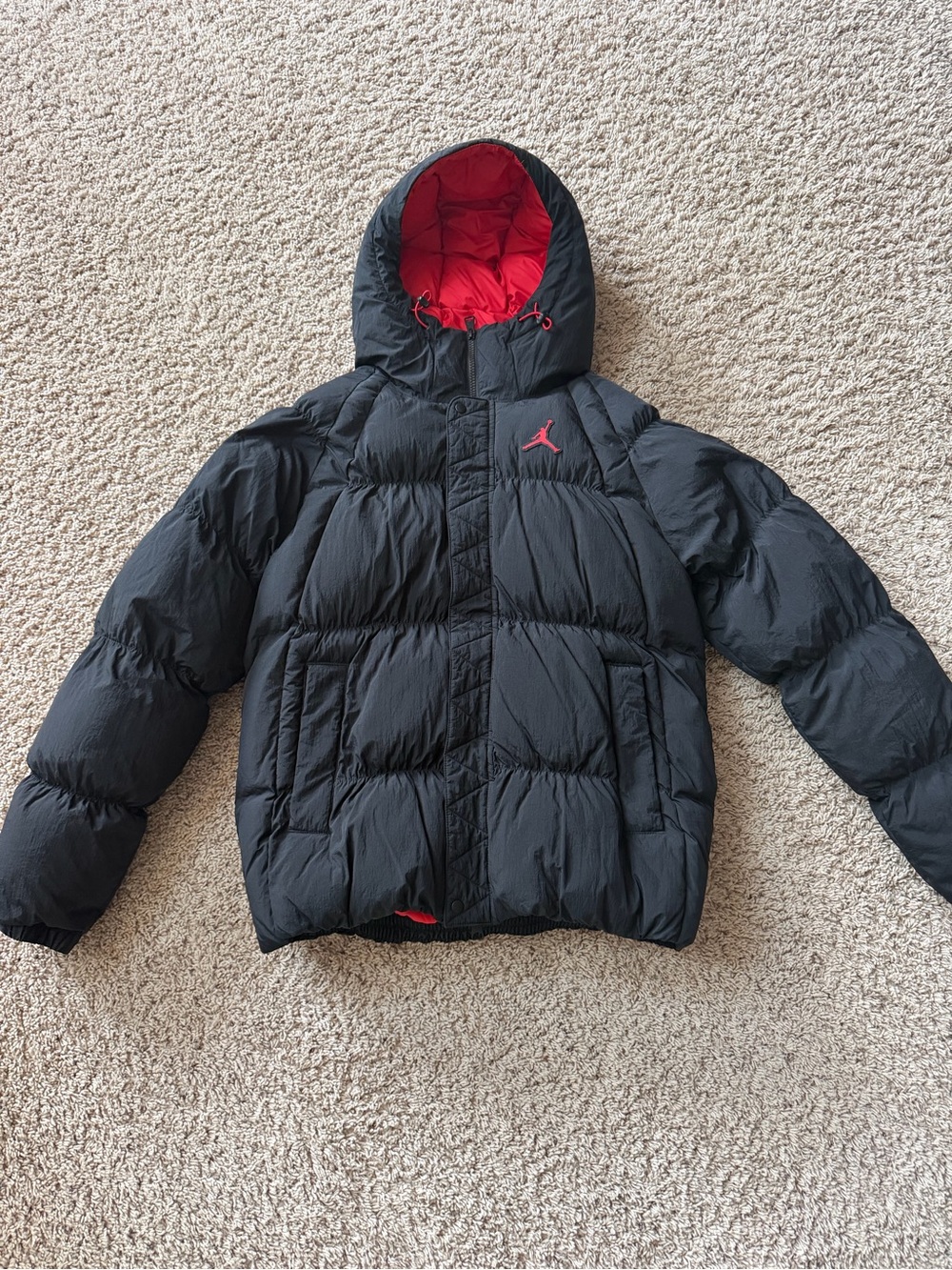 Jordan Men’s ' Black & Red Puffer Jacket with Hood